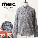 LAST SALE メルクロンドン ペイズリープリント 長袖シャツ Merc London ボタンダウン ネイビー フラワー フローラル レトロ コットン モッズファッション ギフト プレゼント トラッド メンズ