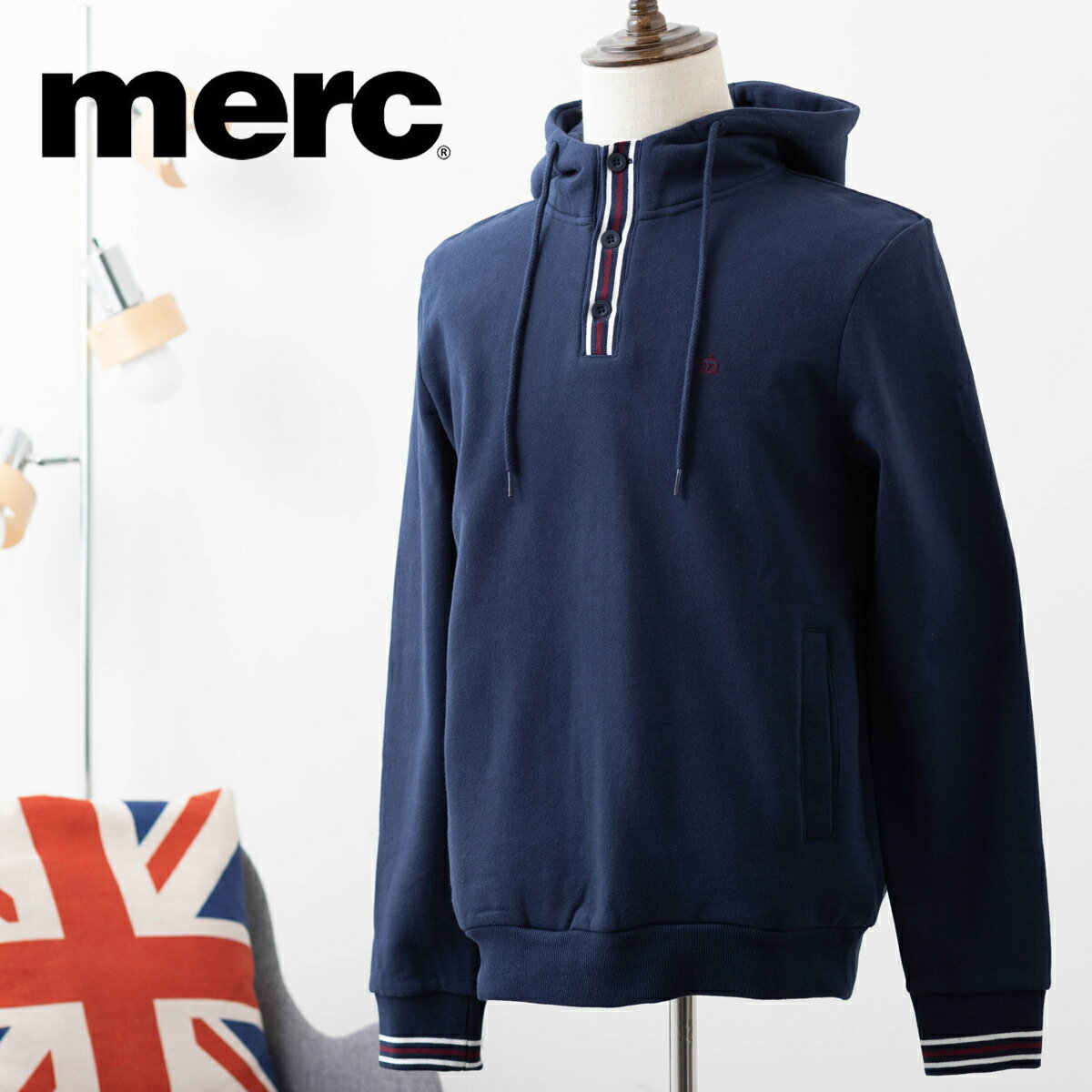 メルクロンドン メンズ パーカ Merc London フーディー ティップ ネイビー パーカー モッズファッション ギフト トラッド