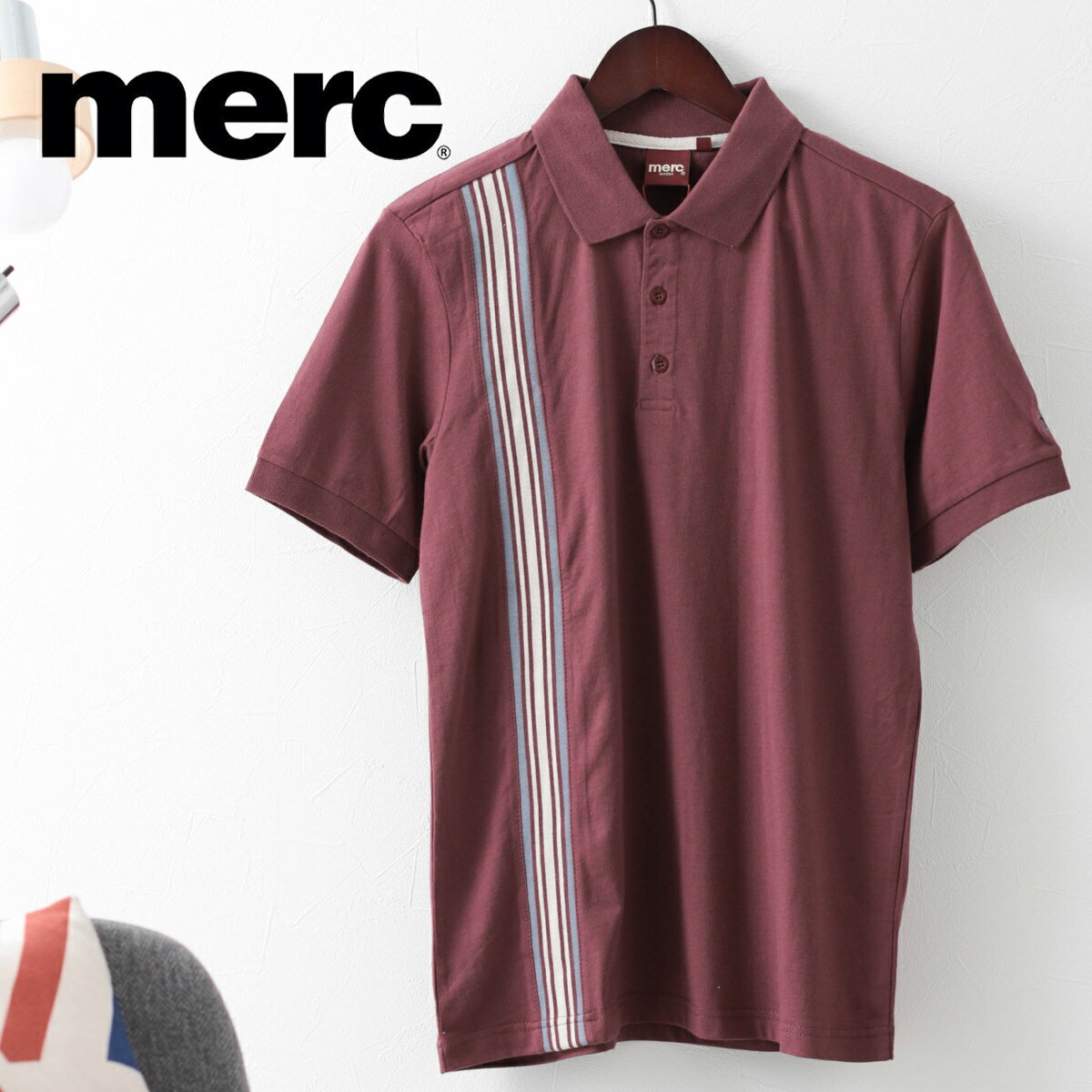 メルクロンドン メンズ ポロシャツ ポロ Merc London バーティカルストライプ ワイン モッズファッション ギフト トラッド