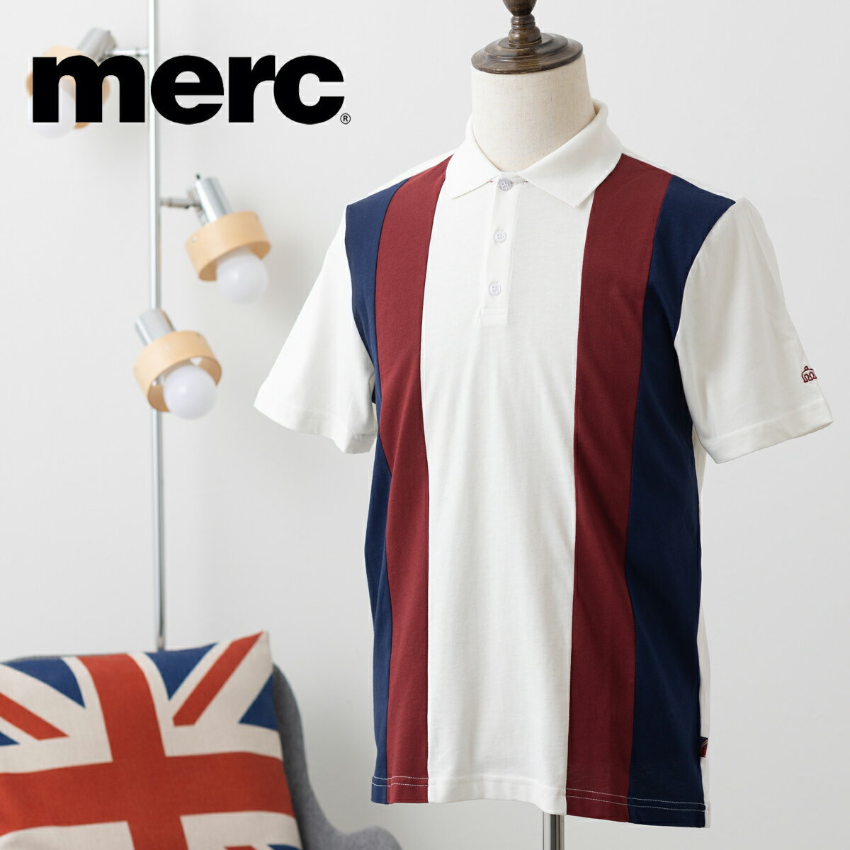 メルクロンドン メンズ 半袖ポロシャツ ヴァーティカルストライプ ポロシャツ Merc London 新作 20バニラ コットン トリコロールカラー モッズファッション ギフト トラッド