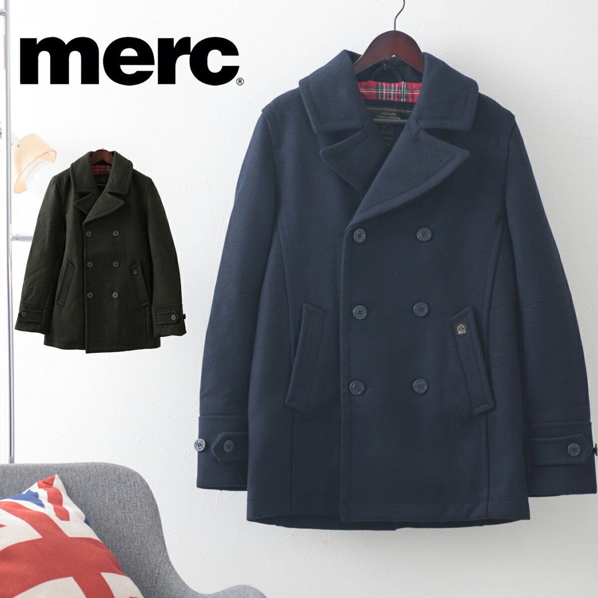 メルクロンドン メンズ ピーコート Merc London Pコート W1 2023AW プレミアム ダークネイビー ダークカーキ タータンチェック モッズファッション ギフト トラッド