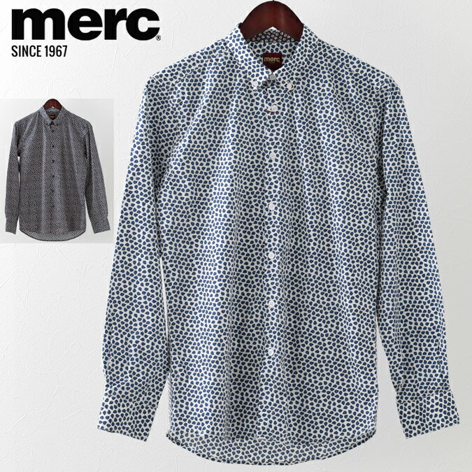 メルクロンドン メンズ 長袖シャツ Merc London リーフプリント 2色 ネイビー オフホワ