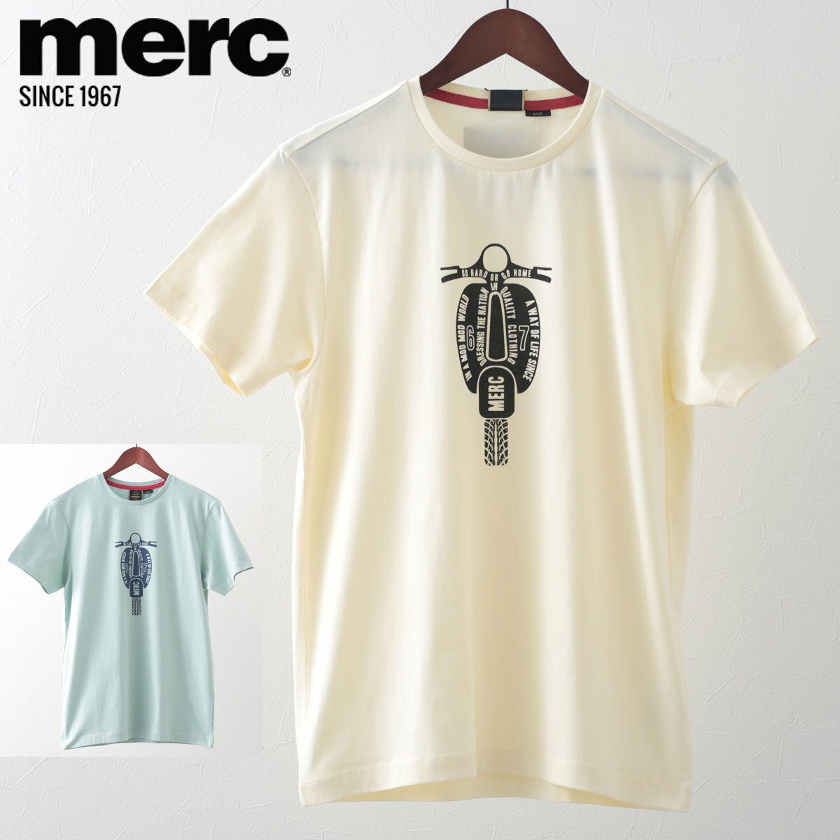 メルクロンドン メンズ Tシャツ スクーター ベスパ VASPA Merc London 20s 2色 シーグリーン クリーム レトロ ギフト トラッド