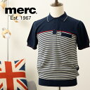 メルクロンドン 半袖ニットポロシャツ ストライプ Merc London ネイビー トップス ニット素材 半袖 レトロ モッズ ファッション プレゼント ギフト...