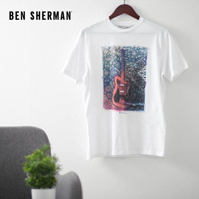 ベンシャーマン メンズ Tシャツ ギター ペイズリー 20s Ben Sherman ホワイト 花柄 フラワー レギュラーフィット ギフト トラッド