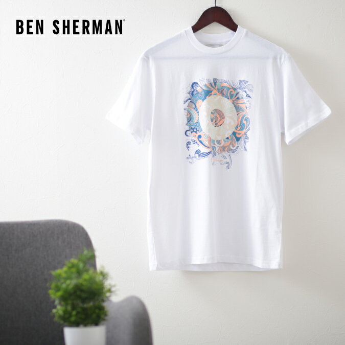 ベンシャーマン メンズ Tシャツ ターゲットマーク フラワー 20s Ben Sherman ホワイト レギュラーフィット ギフト トラッド