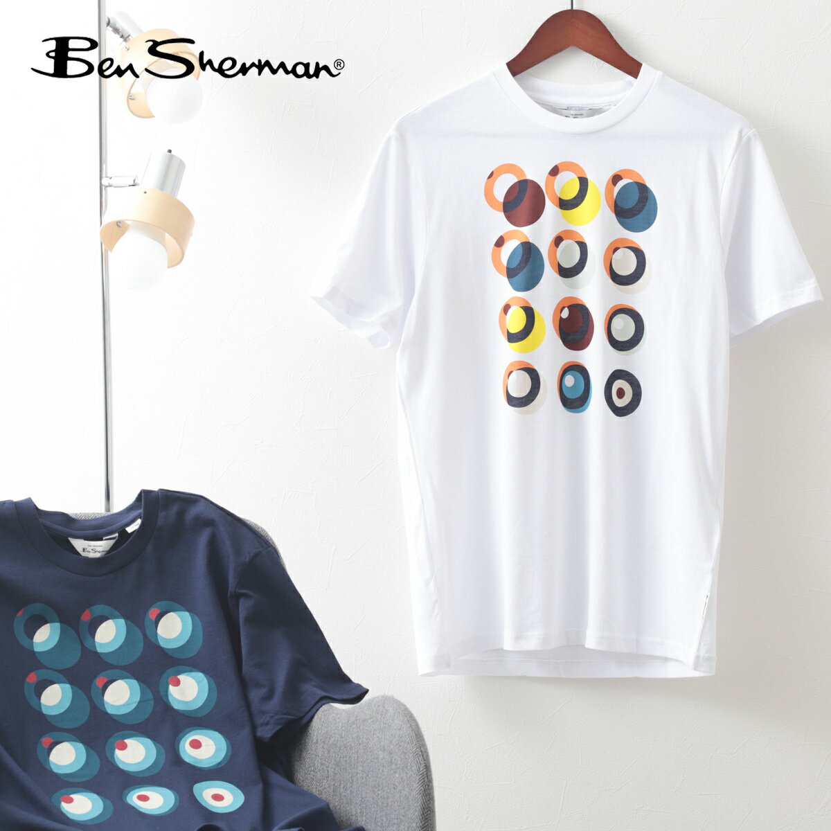 Ben Sherman ベンシャーマン メンズ Tシャツ ターゲットグラフィックプリント 2色 ネイビー ホワイト オーガニックコットン ターゲットマーク 半袖 レギュラーフィット クルーネック ギフト トラッド