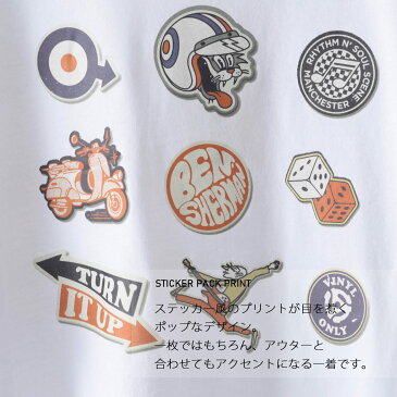 Ben Sherman ベンシャーマン メンズ Tシャツ ステッカーパックプリント 2021 新作 半袖 ホワイト オーガニックコットン レギュラーフィット イギリス ギフト トラッド