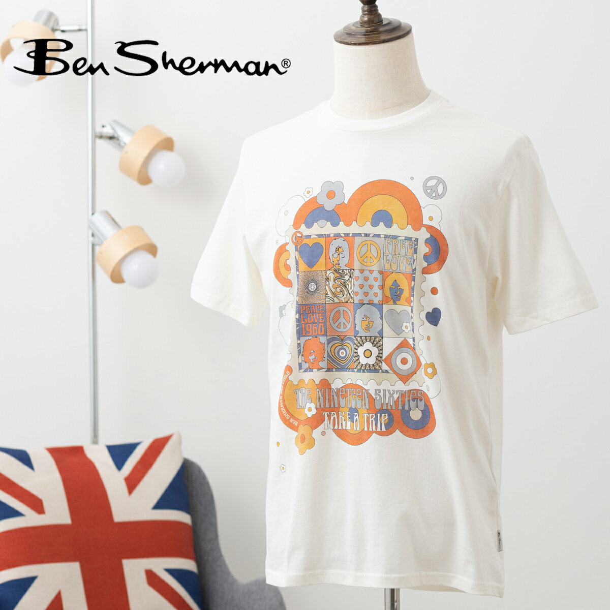 Ben Sherman ベンシャーマン メンズ Tシャツ 半袖 1960 039 s インスパイアデザイン 60年代 新作 20アイボリー コットン レギュラーフィット クルーネック ユニセックス イギリス ギフト トラッド