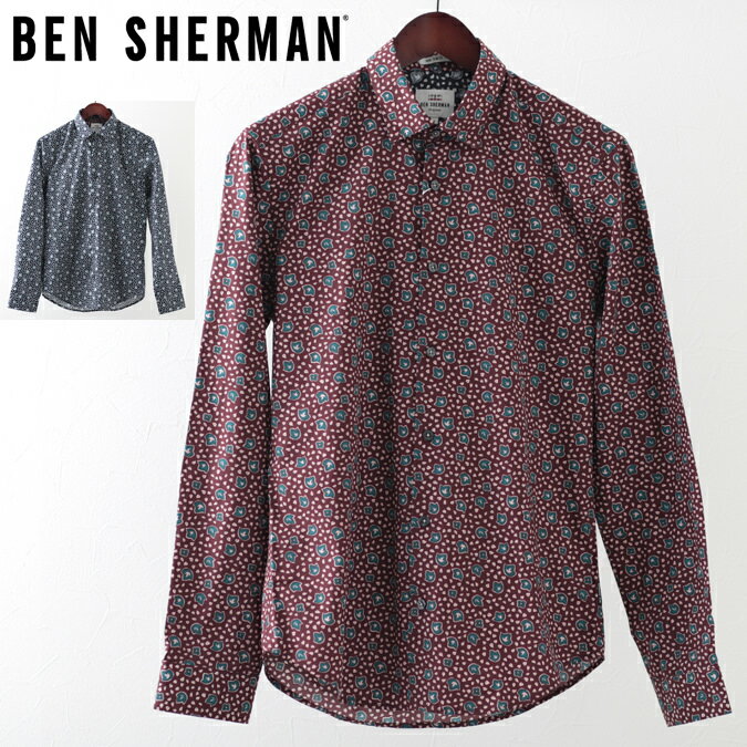 セール SALE ベンシャーマン メンズ 長袖シャツ 花柄シャツ アイビーフローラル Ben Sherman 2色 ネイビー ワイン スリムフィット ギフト トラッド