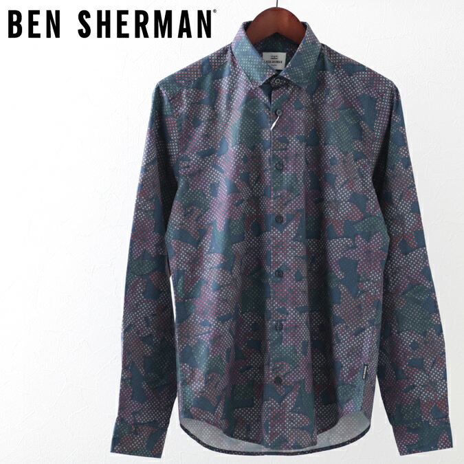 セール SALE ベンシャーマン メンズ 長袖シャツ トロピカルジオ 花柄シャツ Ben Sherman 花柄 ダークブルー レギュラーフィット ギフト トラッド