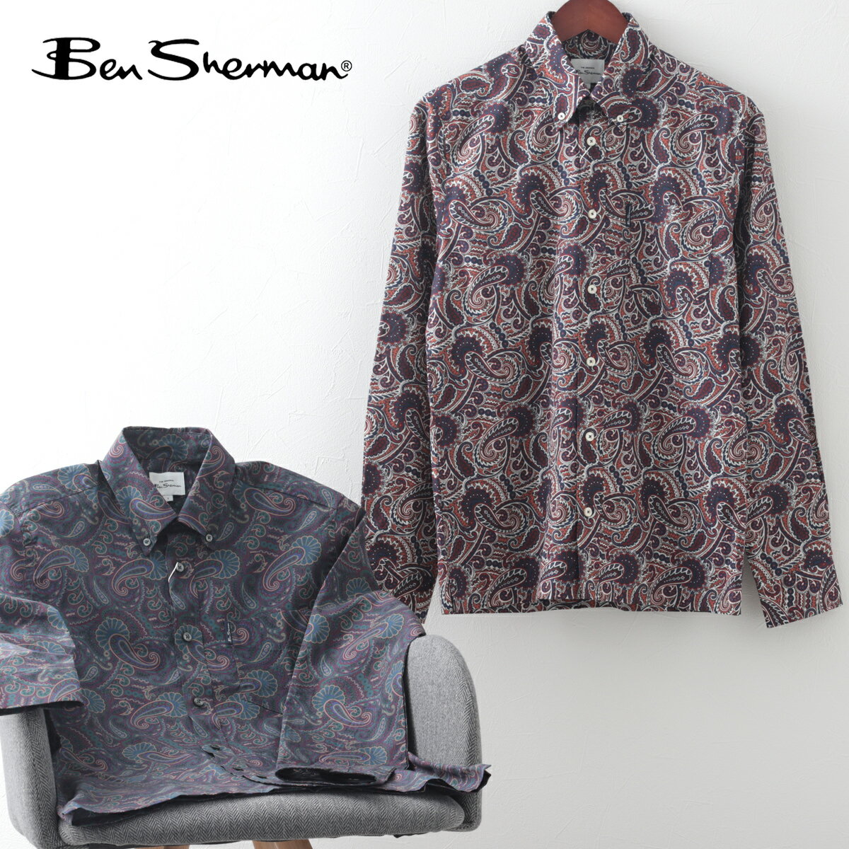 ベンシャーマン メンズ 長袖シャツ ラージペイズリー プリントシャツ Ben Sherman 2色 ポート シエナ ギフト トラッド