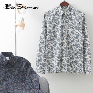 ベンシャーマン Ben Sherman メンズ 長袖シャツ ペイズリー プリントシャツ 21s 新作 2色 アイボリー マリン コットン レギュラーフィット ボタンダウン ギフト トラッド