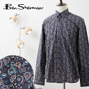 ベンシャーマン メンズ 長袖シャツ ウィンターフローラルプリント プラム Ben Sherman レギュラーフィット レトロ 隠しボタンダウン コットン フラワ...