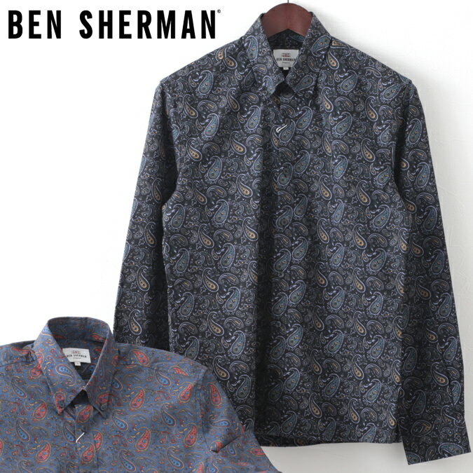 ベンシャーマン メンズ 長袖シャツ ペイズリー クラシック Ben Sherman 20s 2色 アントラシート ダークネイビー レギュラーフィット ギフト トラッド