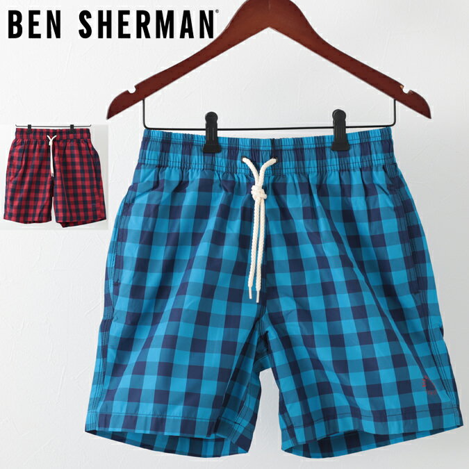 楽天CLOZEST モッズメンズレディースベンシャーマン メンズ 海パン 水着 スイムショーツ ギンガムチェック Ben Sherman 2色 ウォッシュドブルー レターボックスレッド モッズ ギフト トラッド