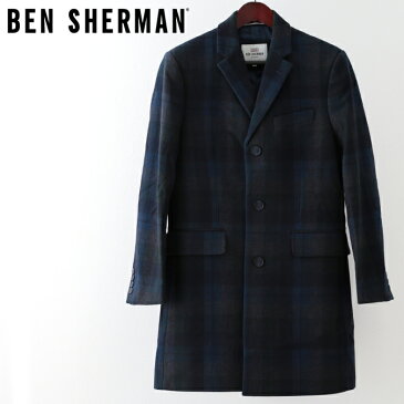 ベンシャーマン Ben Sherman チェスターコート コート チェック ウール ロングコート ダークグリーン メンズ プレゼント ギフト