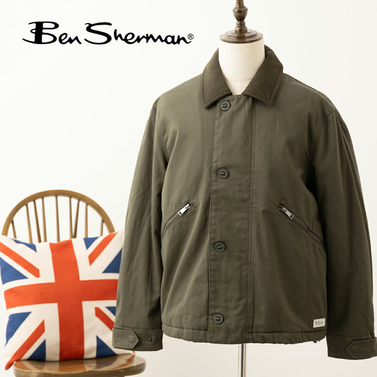 SALE セール Ben Sherman ベンシャーマン 中綿入りジャケット フライトジャケット 2025AW 新作 カーキ アウター 襟付き 秋冬 コート ミドル丈 プレゼント ギフト