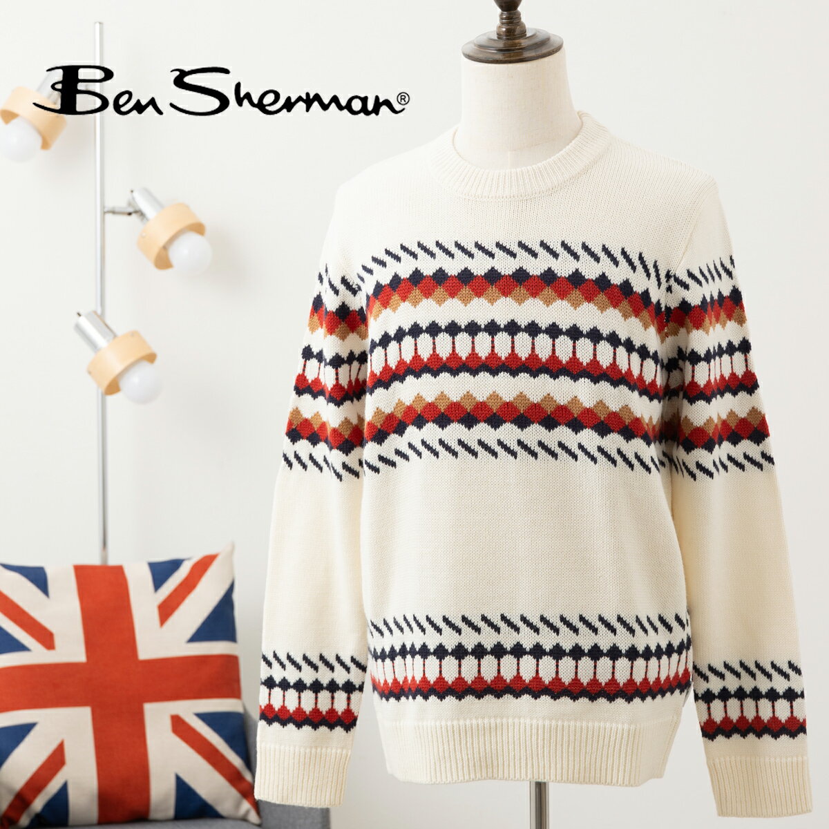 Ben Sherman ベンシャーマン フェアアイルクルーネックセーター ニット セーター フェアアイル クルーネック アイボリー ウール混 ギフト プレゼント...