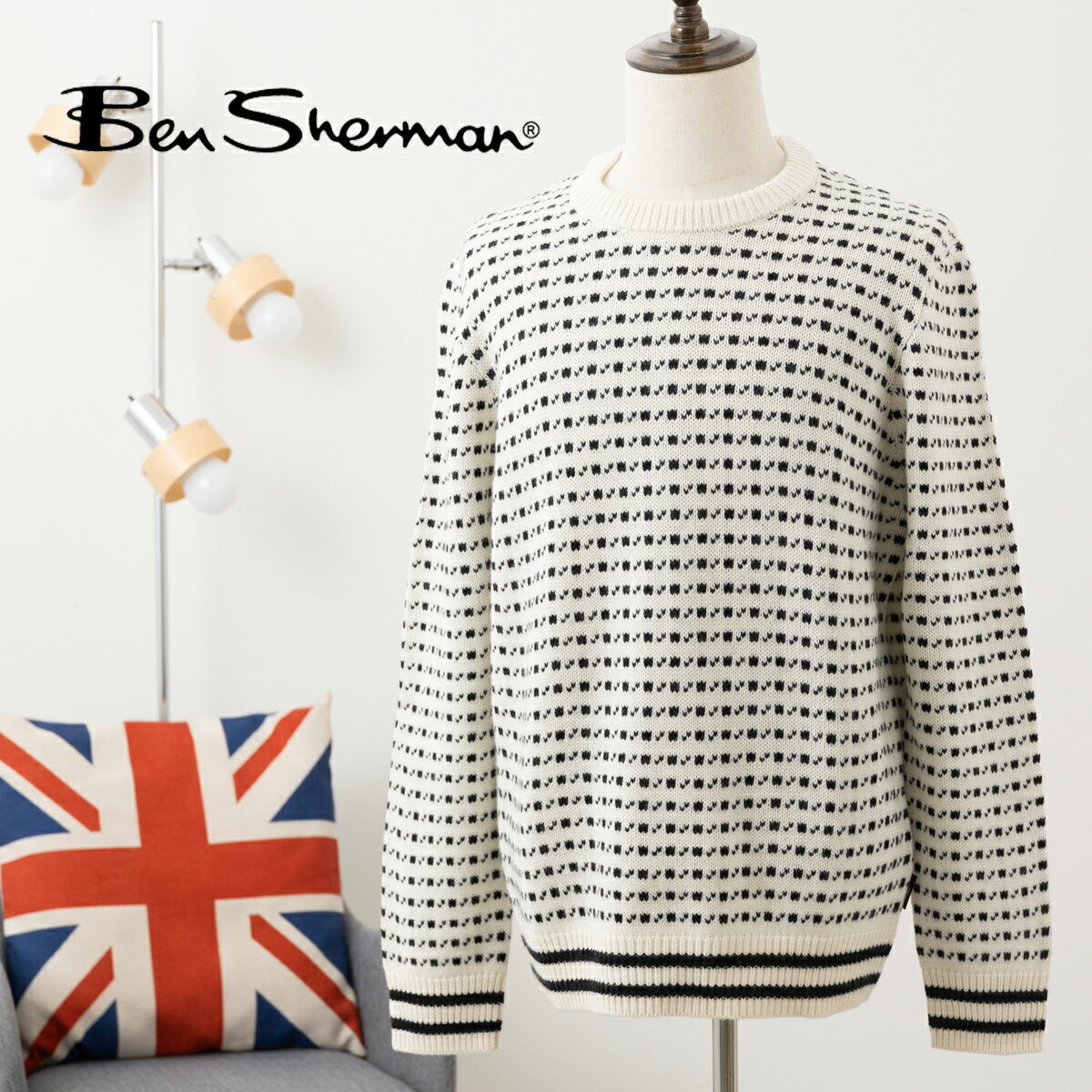 Ben Sherman ベンシャーマン ジャカードクルーネックセーター ニット セーター ジャカード クルーネック アイボリー ウール混 ギフト プレゼント モ...