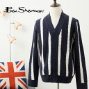 ベンシャーマン Ben Sherman Vネックニットストライプカーディガン ダークネイビー ストライプ 長袖 セーター ニット ざっくり 厚手 メンズ 男性 ...