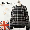 Ben Sherman ベンシャーマン クルーネックセーター ニット セーター タータンチェック クルーネック ブラック ウール混 ラムウール ギフト プレゼン...