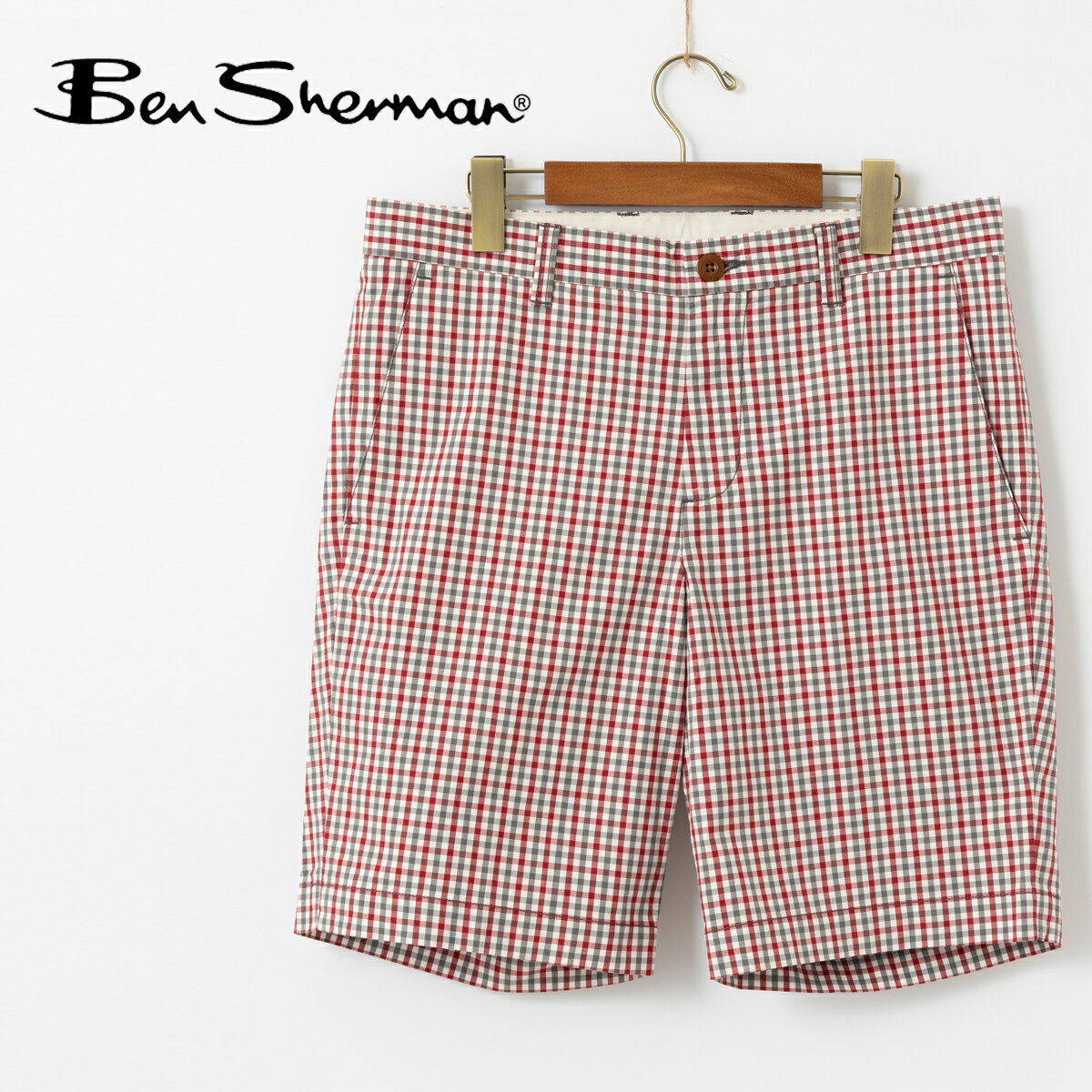 ベンシャーマン メンズ ハーフパンツ Ben Sherman ハウスギンガムチェック ドーンレッド テーラード ショーツ 短パン チェック ギフト トラッド