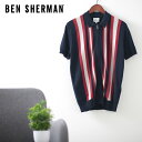 ベンシャーマン メンズ ポロシャツ ポロ ジップ スルー ストライプ Ben Sherman ダークネイビー レギュラー フィット ギフト トラッド