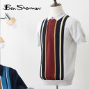 Ben Sherman メンズ 半袖ポロシャツ ニットポロ ベンシャーマン ヴァーティカルストライプ ダークネイビー アイボリー コットン レトロ レギュラーフ...