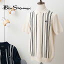 SALE セール Ben Sherman ベンシャーマン 半袖ポロシャツ クリンクルコットン ストライプ ポロ レギュラーフィット ダークネイビー アイボリー コットン タオル地 ギフト モッズ ボタン開閉 トラッド メンズ
