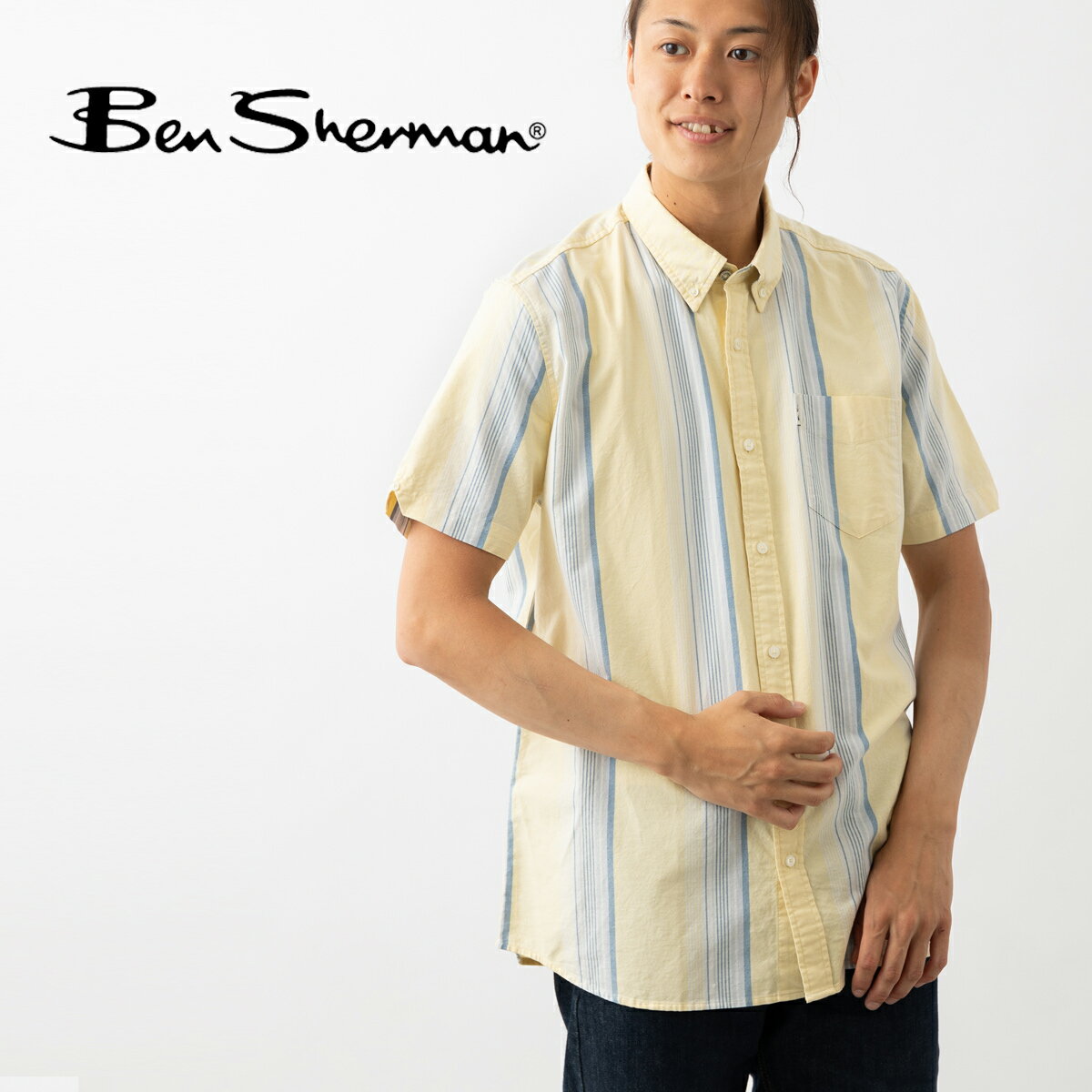 Ben Sherman ベンシャーマン 半袖シャツ ストライプ オックスフォード ボタンダウン コー