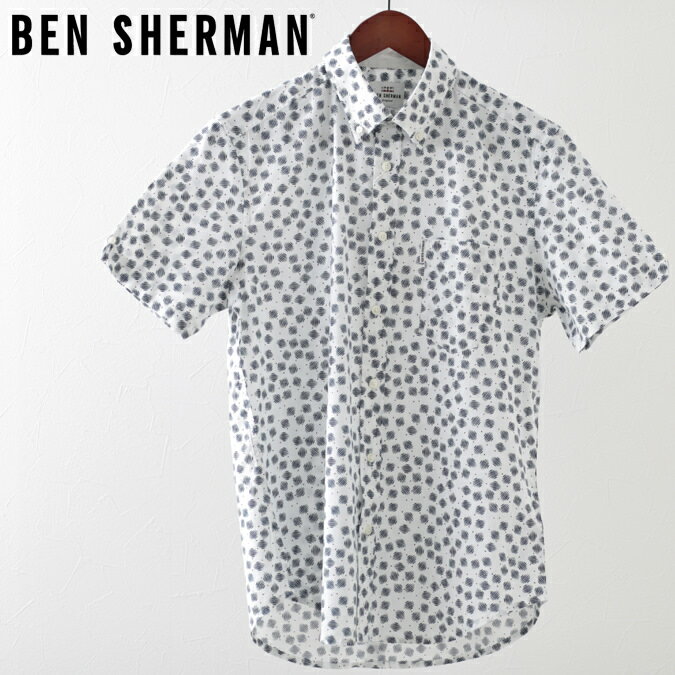 ベンシャーマン メンズ 半袖シャツ スキャッター スクラッチ ジオ Ben Sherman スノーホワイト レギュラーフィット ギフト トラッド