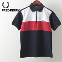 フレッドペリー フレッドペリー Fred Perry ポロシャツ ポロ 正規販売店 日本製 ネイビー トリコロール スポーツウェア パネル ジップネック パイル 鹿の子 メンズ