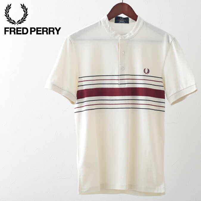 フレッドペリー メンズ ポロシャツ ポロ Fred Perry クレリック カラーレス ストライプ リイシュー ピケ 鹿の子 エクルー 正規販売店 トラッド