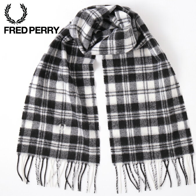 フレッドペリー メンズ タータンスカーフ マフラー ラムウール モッドスコット Fred Perry 180×25cm ユニセックス 男女兼用 ブラックホワイト レディース ギフト 正規販売店 トラッド