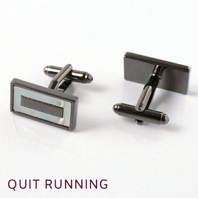英国ブランドカフス カフリンクス Quit Running ステンレス 男性 クイトランニング メタリックグレー シェル スクエア ギフト 祝い 卒業式 メンズ...