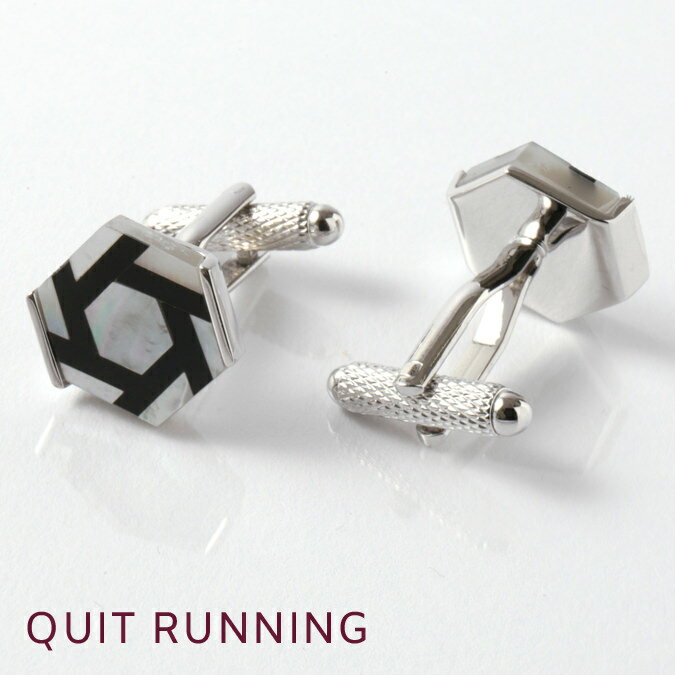英国ブランドカフス カフリンクス Quit Running ステンレス 男性 クイトランニング シルバー ブラック シェル ヘキサゴン ギフト 祝い 卒業式 メ...