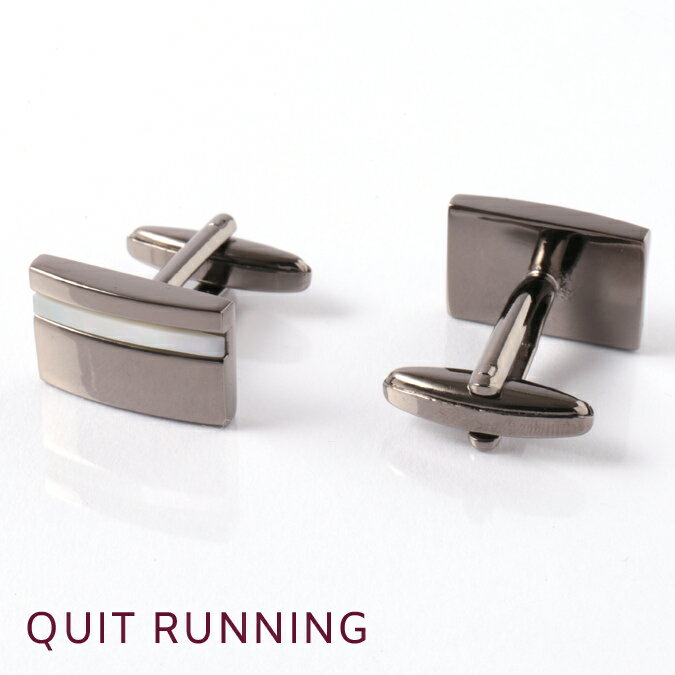 英国ブランドカフス カフリンクス Quit Running ステンレス 男性 クイトランニング メタリックグレー シェル スクエア ギフト 祝い 卒業式 メンズ...