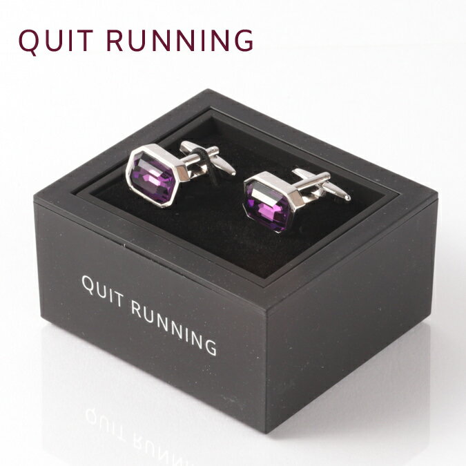 英国ブランドカフス カフリンクス Quit Running ステンレス 男性 クイトランニング シルバー ラインストーン パープル ギフト 祝い 卒業式 メンズ...