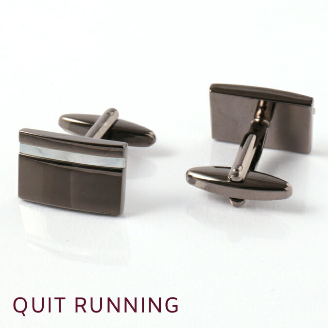 英国ブランドカフス カフリンクス Quit Running ステンレス 男性 クイトランニング メタリックグレー シェル スクエア ギフト 祝い 卒業式 メンズ...