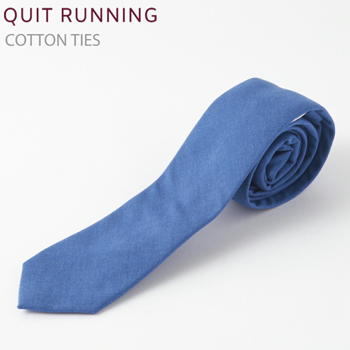 SALE セール コットンネクタイ ナロータイ Quit Running ブルー ハンドメイド クイトランニング メンズ コットン 英国ブランド ロック 個性的 男性向け ビジネス 就活 ギフト 祝い 卒業式 トラッド