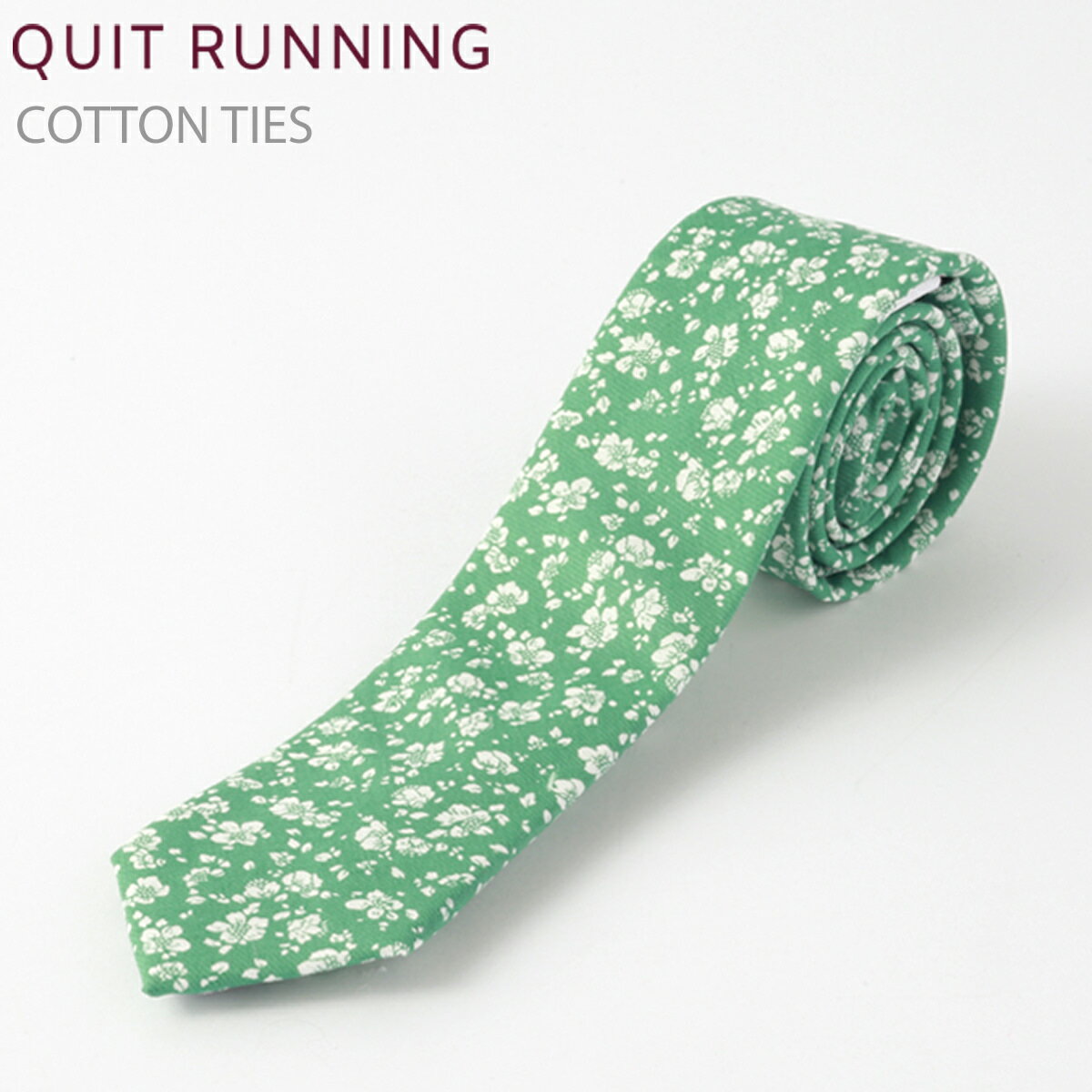 セール SALE コットンネクタイ Quit Running グリーン フローラル ネクタイ ハンドメイド クイトランニング メンズ コットン 英国ブランド ロック 個性的 男性向け ビジネス 就活 ギフト 祝い 卒業式 トラッド