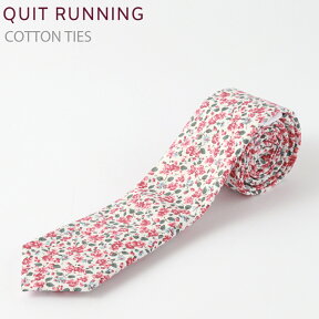 タイムセール コットンネクタイ Quit Running レッド フローラル ハンドメイド クイトランニング メンズ コットン 英国ブランド ロック 個性的 男性向け ビジネス 就活 ギフト 祝い 卒業式 トラッド