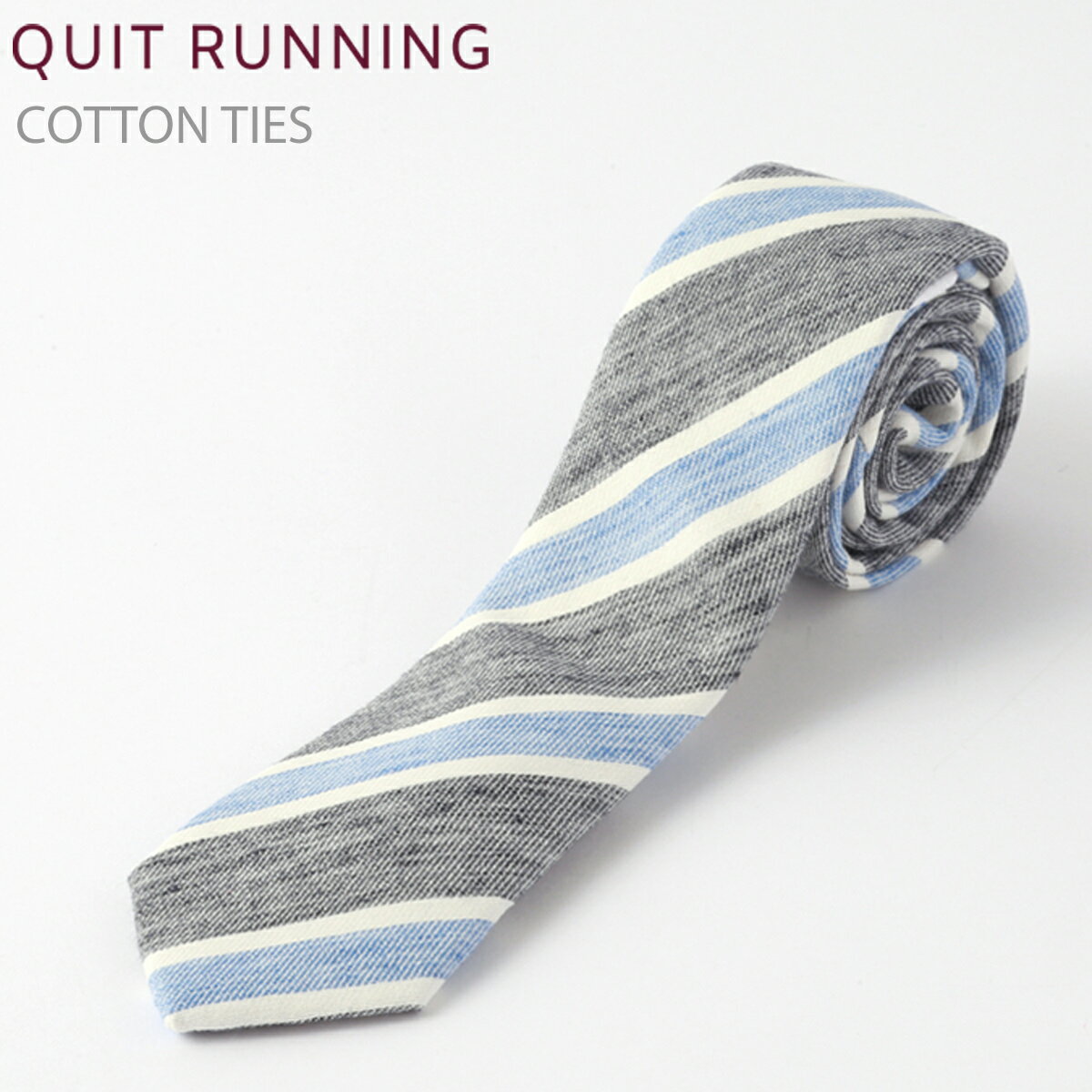 コットンネクタイ ナロータイ Quit Running ブラックストライプ ハンドメイド クイトランニング メンズ コットン 英国ブランド ロック 個性的 男性向け ビジネス 就活 ギフト 祝い 卒業式 トラッド