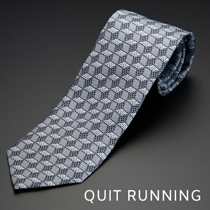 イタリア製シルクネクタイ Quit Running ピュアシルク100％ MADE IN ITALY ジオメトリック パターン CUBE OCEAN GREY キューブ グレー 英国ブランド 男性 クイトランニング ギフト 祝い 卒業式 スーツ フォーマル トラッド