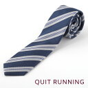 ピュアシルク100％ 英国ブランド Quit Running シルク ナロー ネクタイ NAVY STRIPE ネイビー ストライプ 男性 クイトランニング スリムネクタイ ギフト 祝い 卒業式 スーツ フォーマル シンプル 無難 トラッド