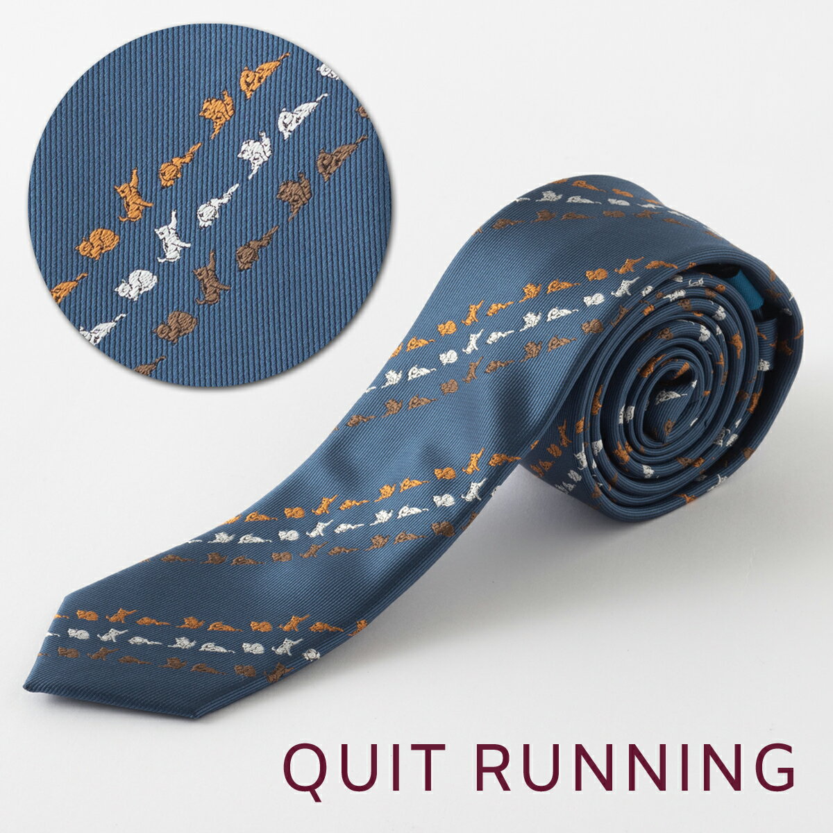 猫好きの方に キャット デザインネクタイ ナロータイ 刺繍 洗えるイージーケア ブルー CHILLWORK ウォ..