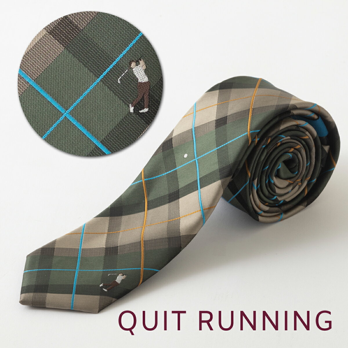 ゴルフが趣味の方へ ホビーネクタイ ナロータイ ゴルフ デザイン 刺繍 ベージュ チェック CHILLWORK ウォッシャブル 洗濯OK 洗える チルワーク メンズ 個性的 英国ブランド ビジネス 趣味 ギフト 祝い 卒業式 トラッド 父の日