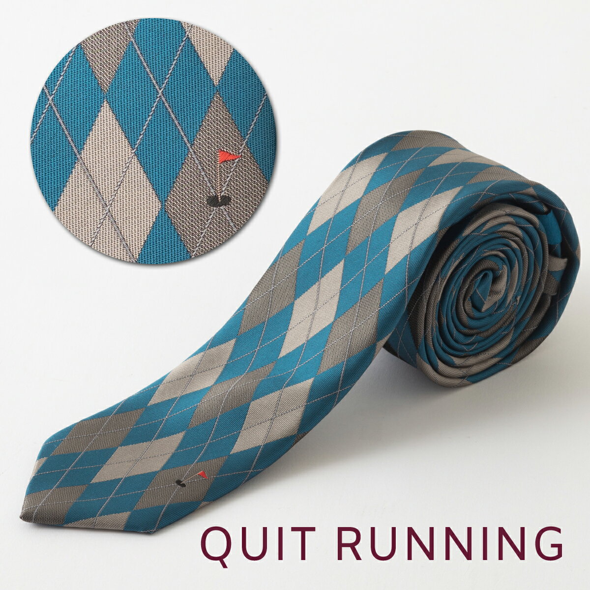 ゴルフが趣味の方へ ホビーネクタイ ナロータイ ゴルフ デザイン 刺繍 ブルーグリーン アーガイル ピンフラッグ CHILLWORK ウォッシャブル 洗濯OK ...