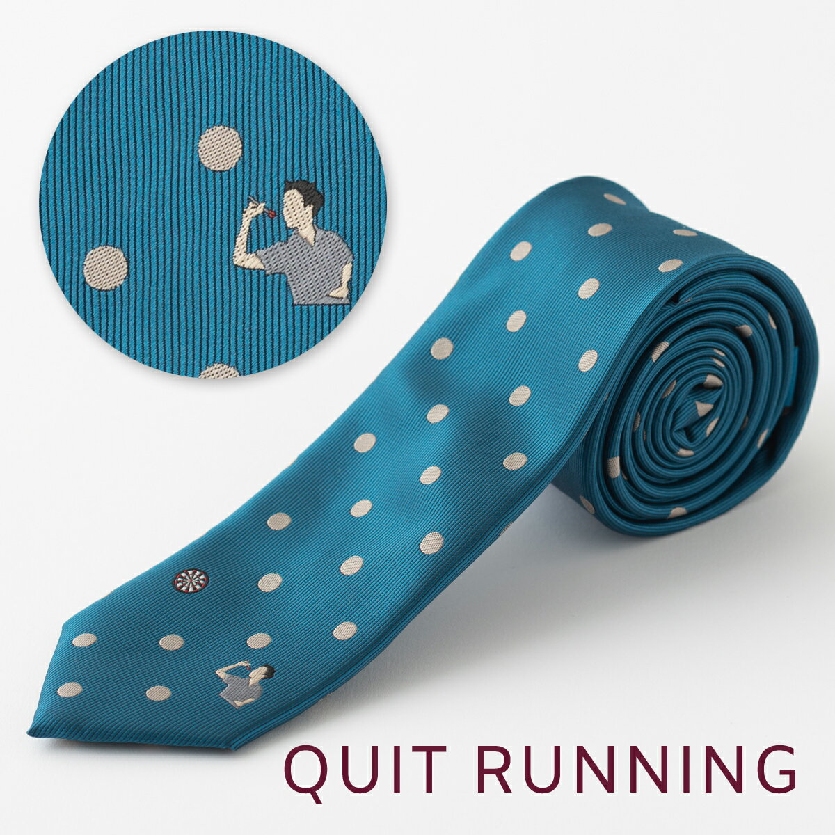 ダーツが好きな方へ ホビーネクタイ ナロータイ ダーツ デザイン 刺繍 ブルーグリーン ドット CHILLWOR..